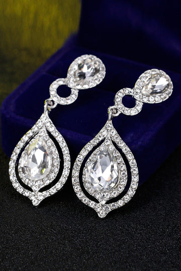Boda nupcial Pendientes colgantes de lágrima de cristal blanco